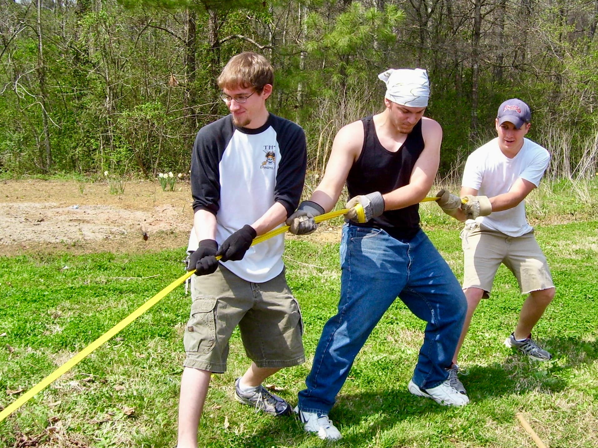 College students working together outdoors